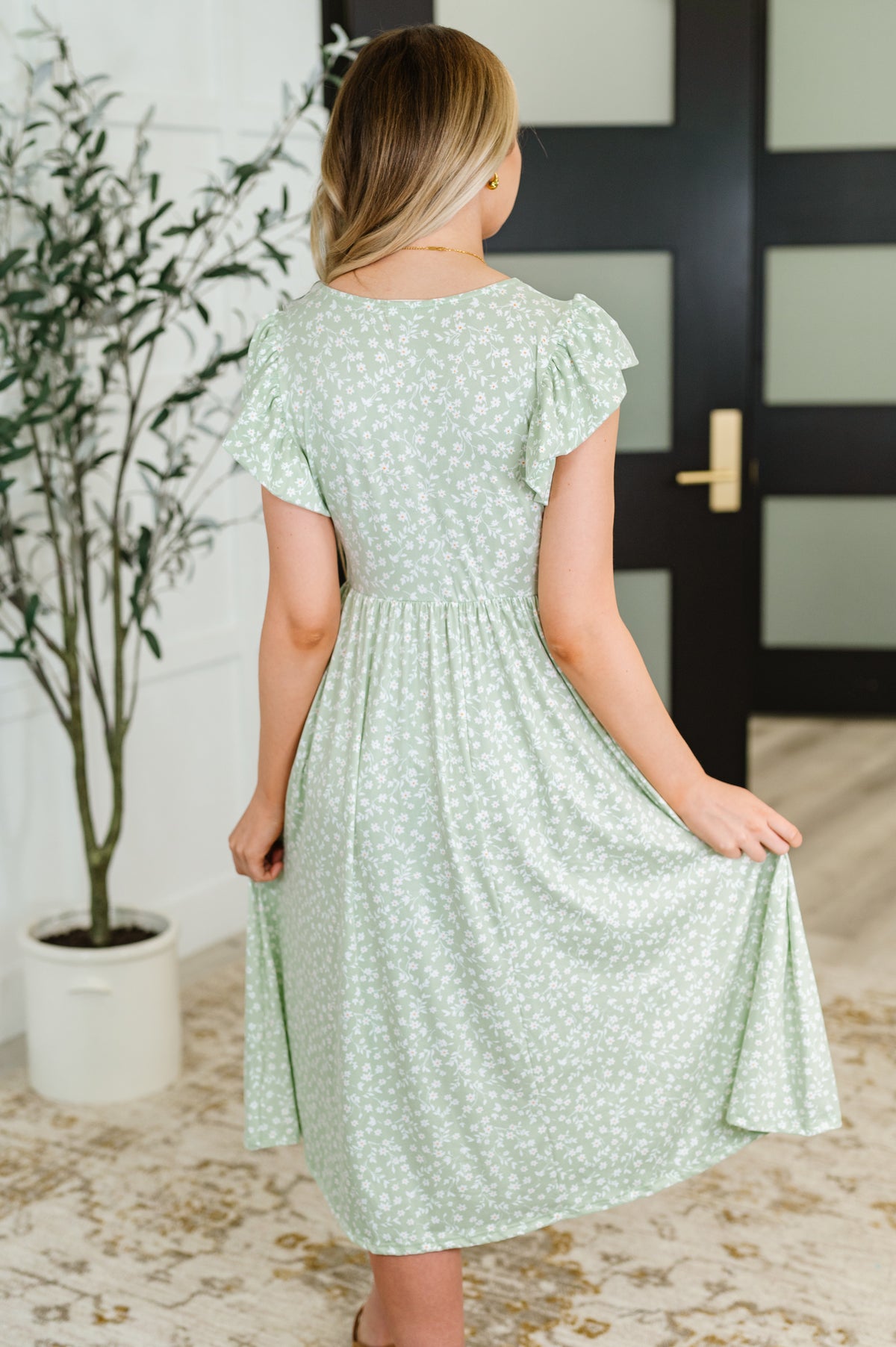 Twirl Me Softly Flutter Sleeve Dress in Sage - 7/18/2025 NEW