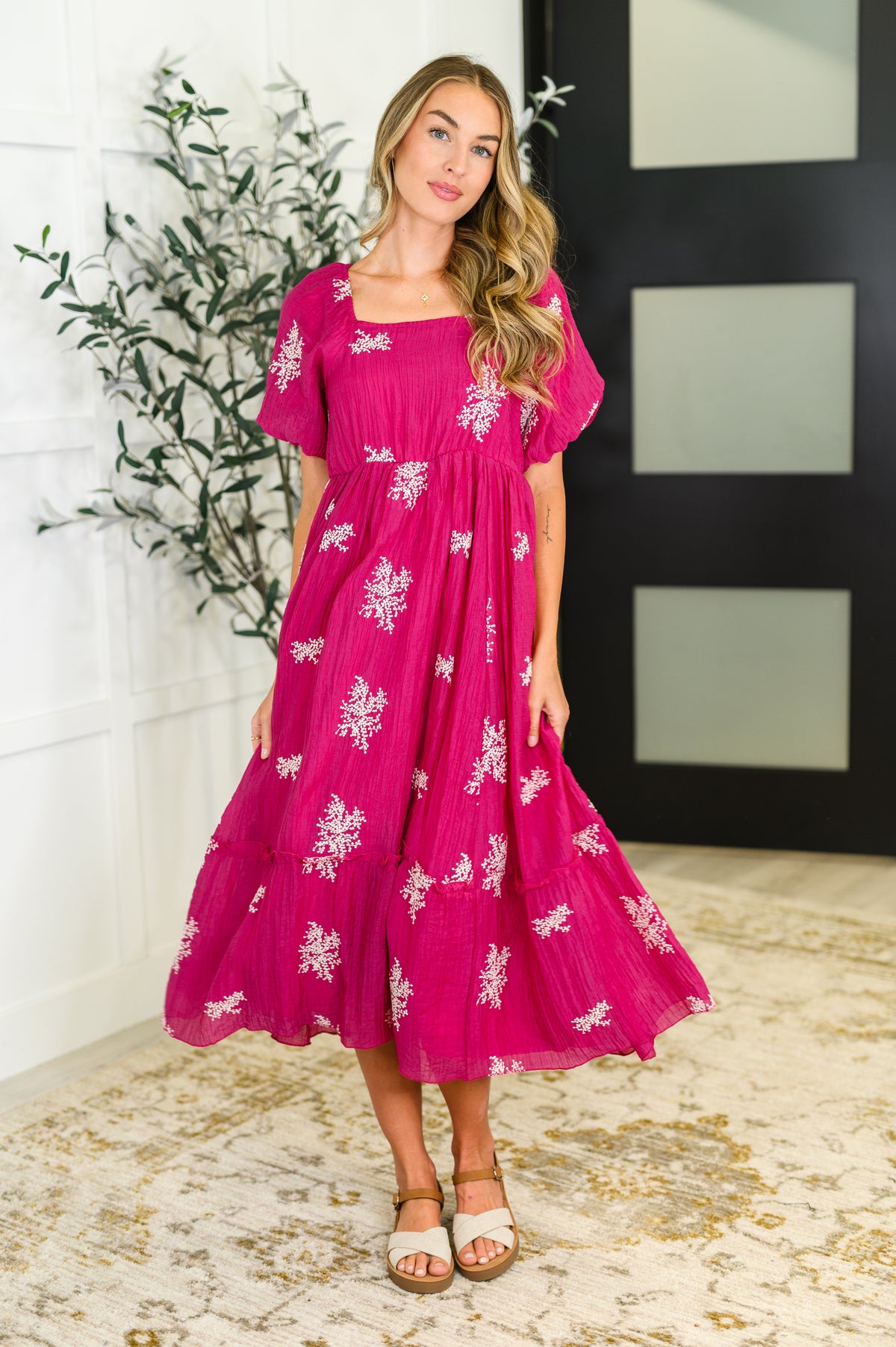Twirl in Bloom Square Neck Dress in Hot Pink - 7/11/2025 NEW