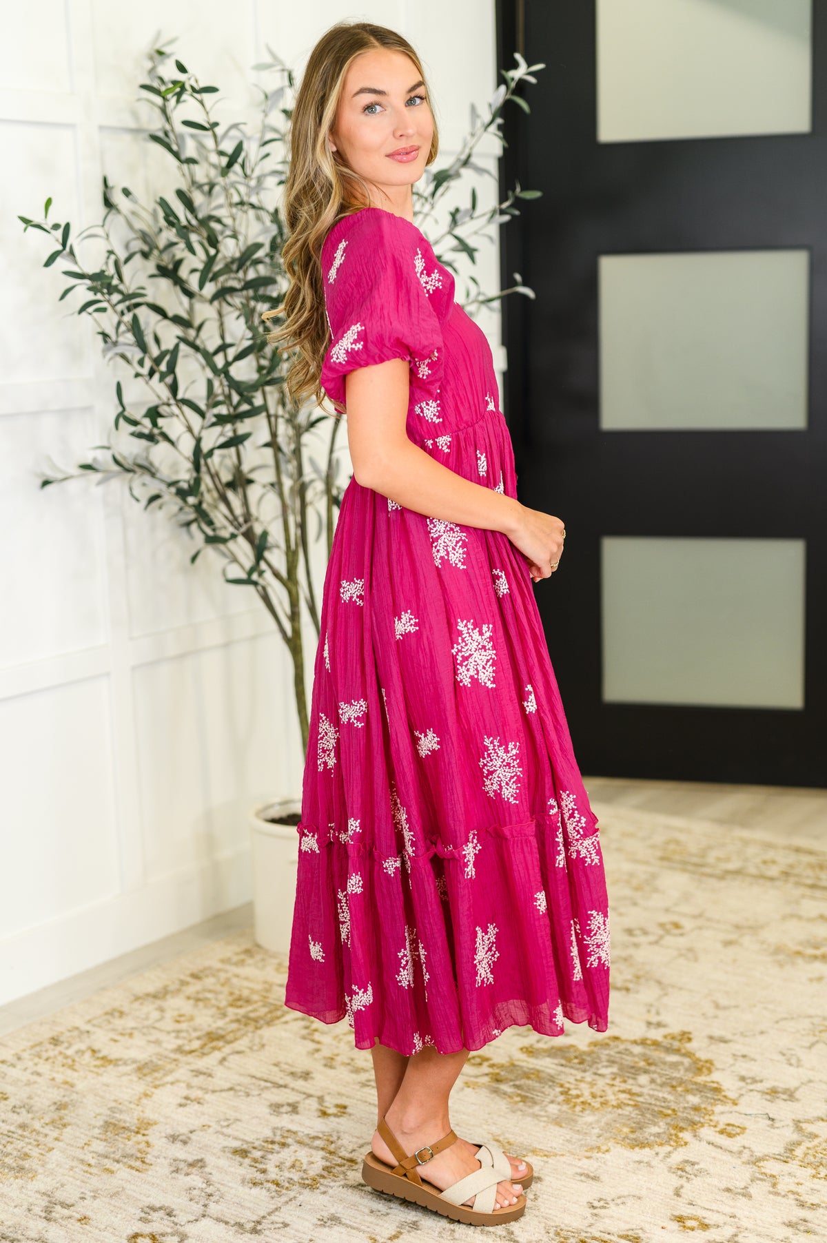 Twirl in Bloom Square Neck Dress in Hot Pink - 7/11/2025 NEW