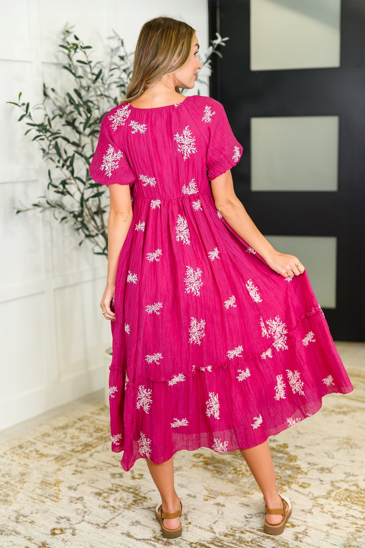Twirl in Bloom Square Neck Dress in Hot Pink - 7/11/2025 NEW