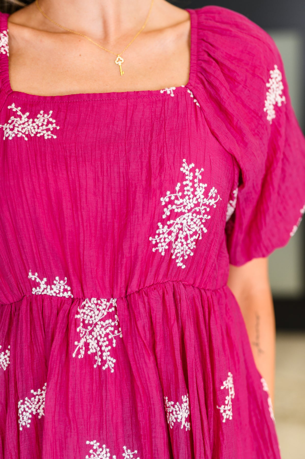 Twirl in Bloom Square Neck Dress in Hot Pink - 7/11/2025 NEW