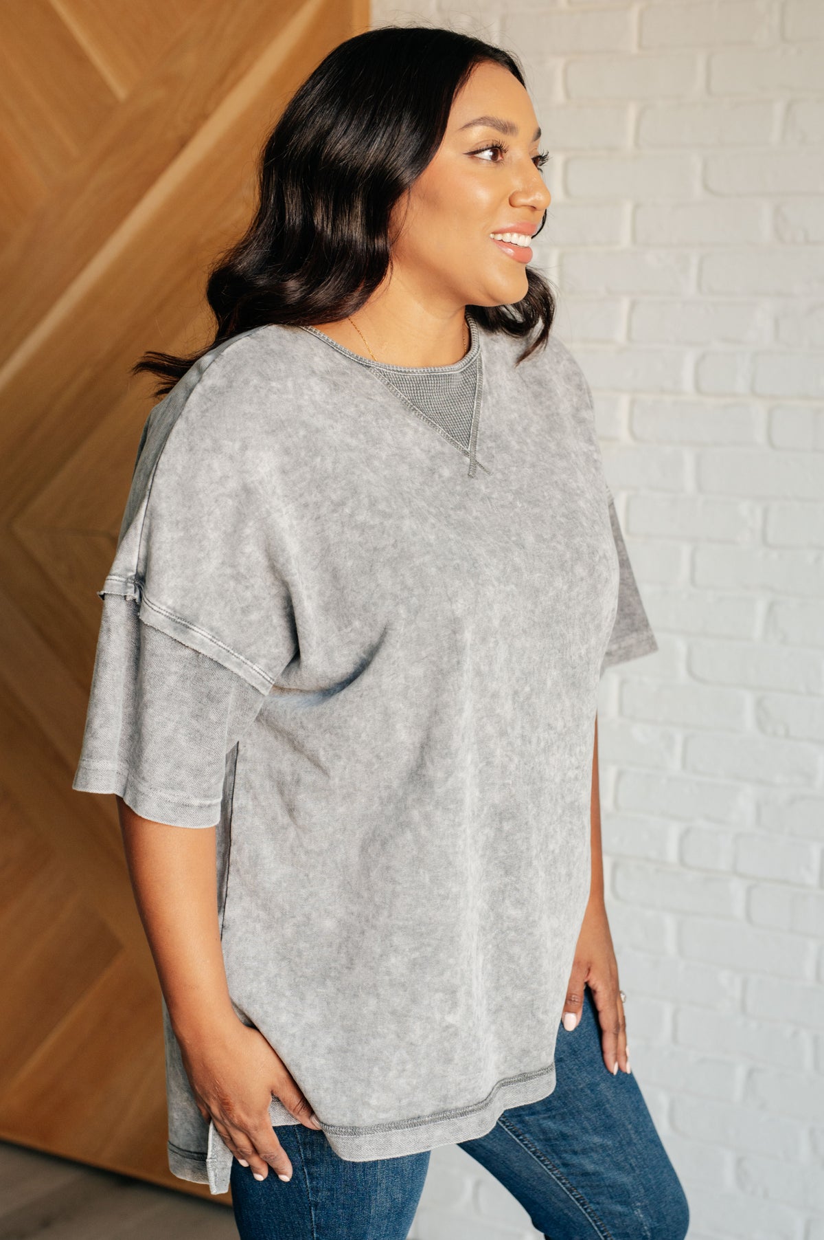 Unbothered Mineral Wash Top in Grey - 7/3/2025