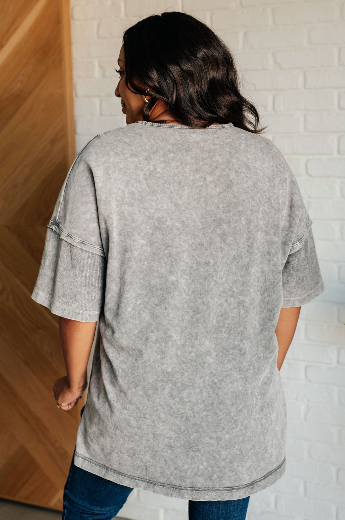 Unbothered Mineral Wash Top in Grey - 7/3/2025