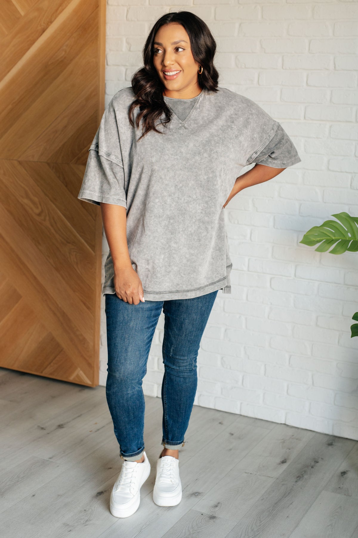 Unbothered Mineral Wash Top in Grey - 7/3/2025