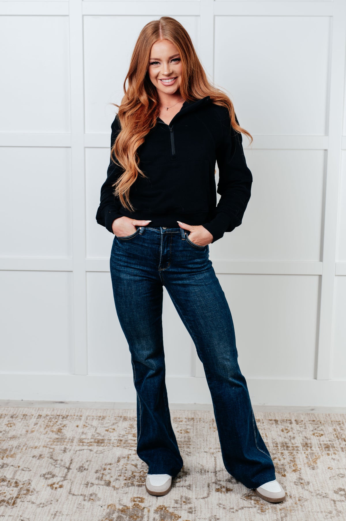 Under Her Spell Half Zip Pullover in Black - 9/30/2025 NEW