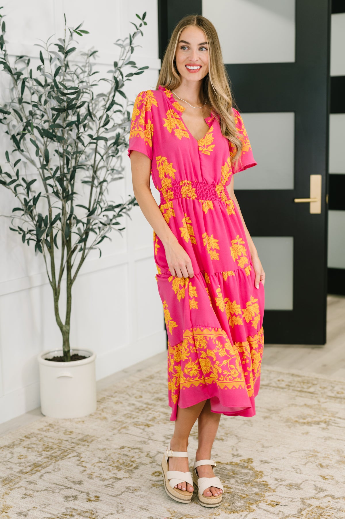 Whispering Willow V-Neck Dress in Fuchsia - 7/25/2025 NEW