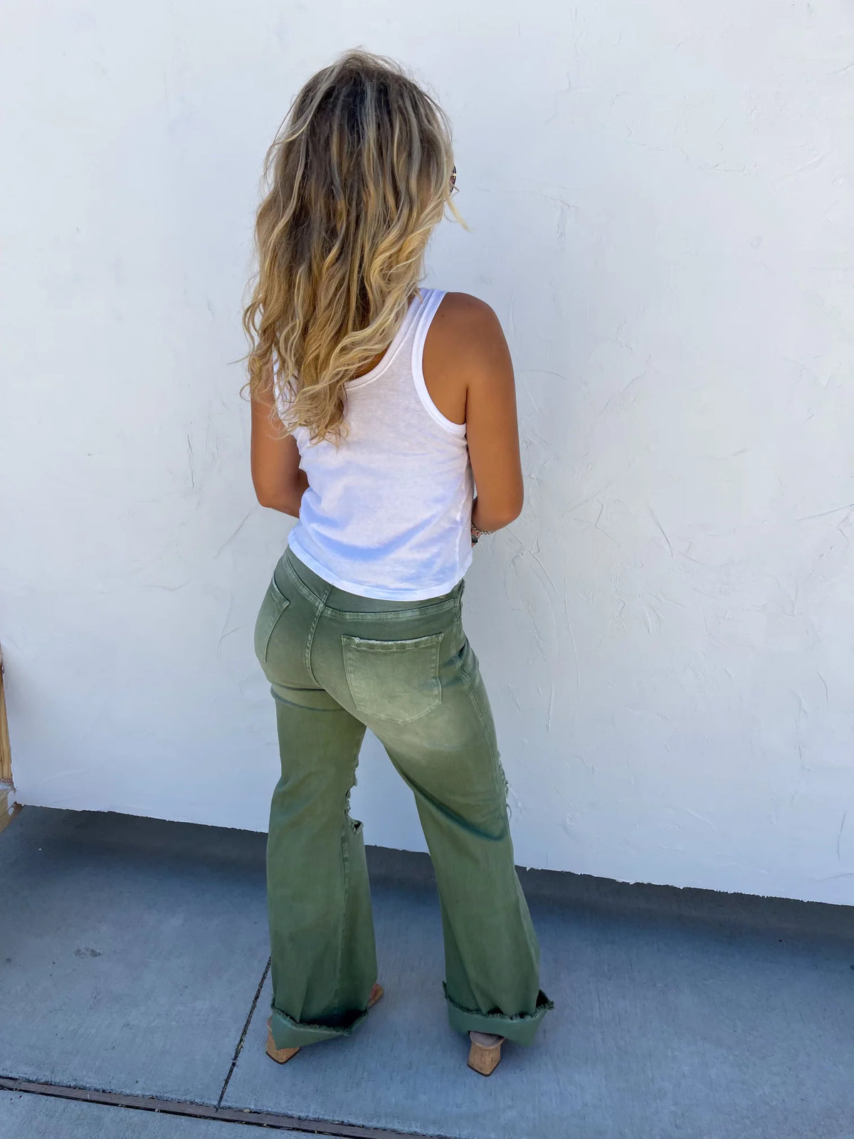 Blakeley Distressed Jeans In Olive and Camel - RTS