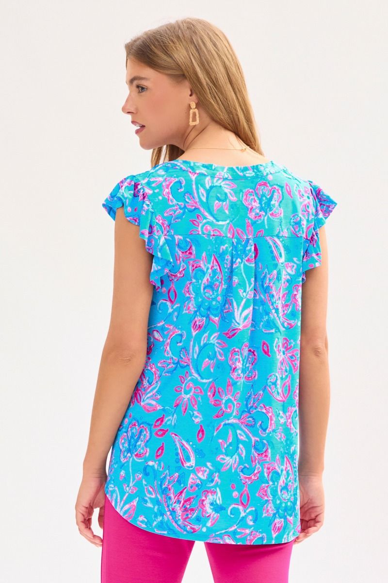 Dear Scarlett Lizzy Flutter Sleeve Top in Royal Blue - Summer 25 Capsule