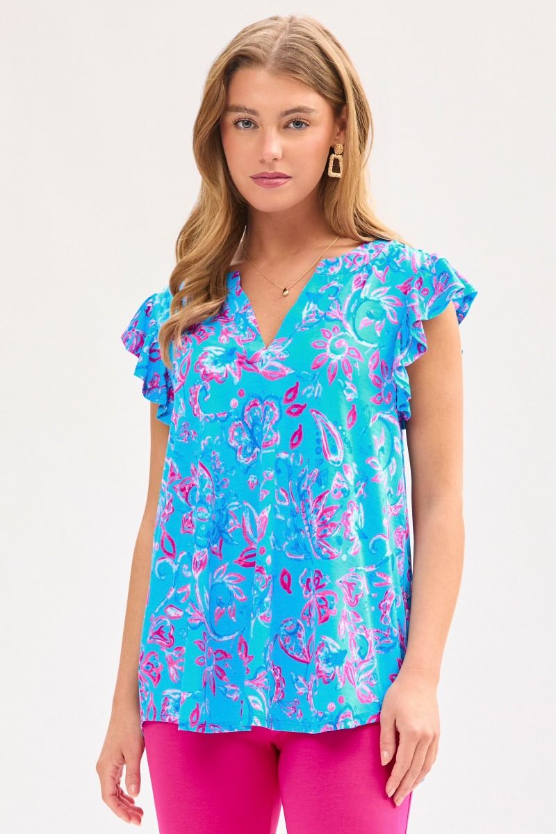 Dear Scarlett Lizzy Flutter Sleeve Top in Royal Blue - Summer 25 Capsule