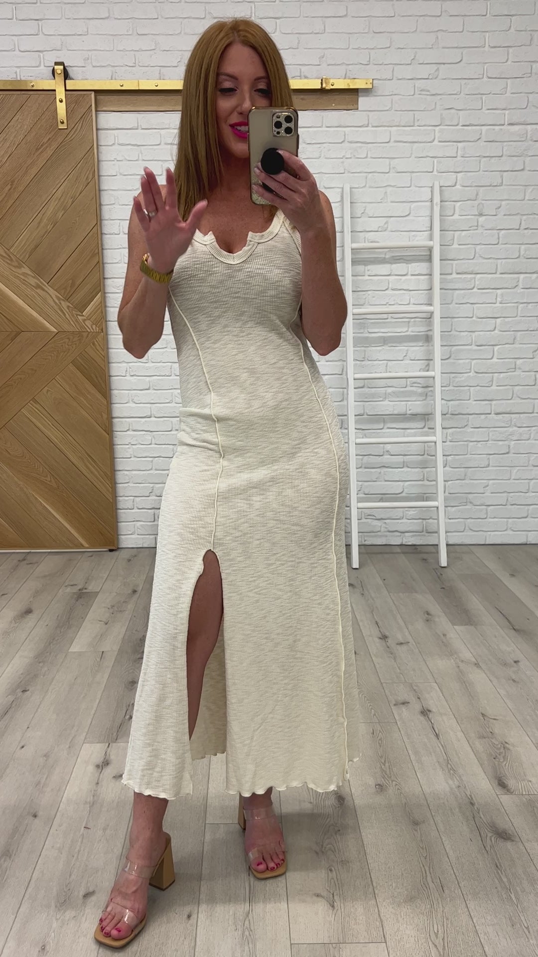 Notched Scoop Neck Maxi Dress in White - 7/26/2023
