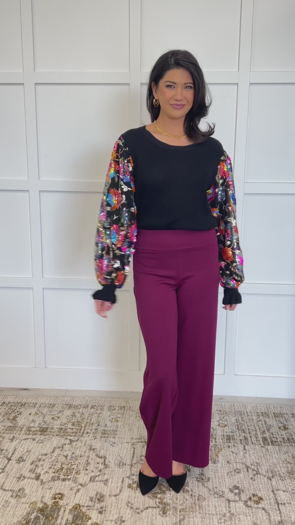 She is the Party Floral Sequins Mesh Sleeve Top - 9/11/2025