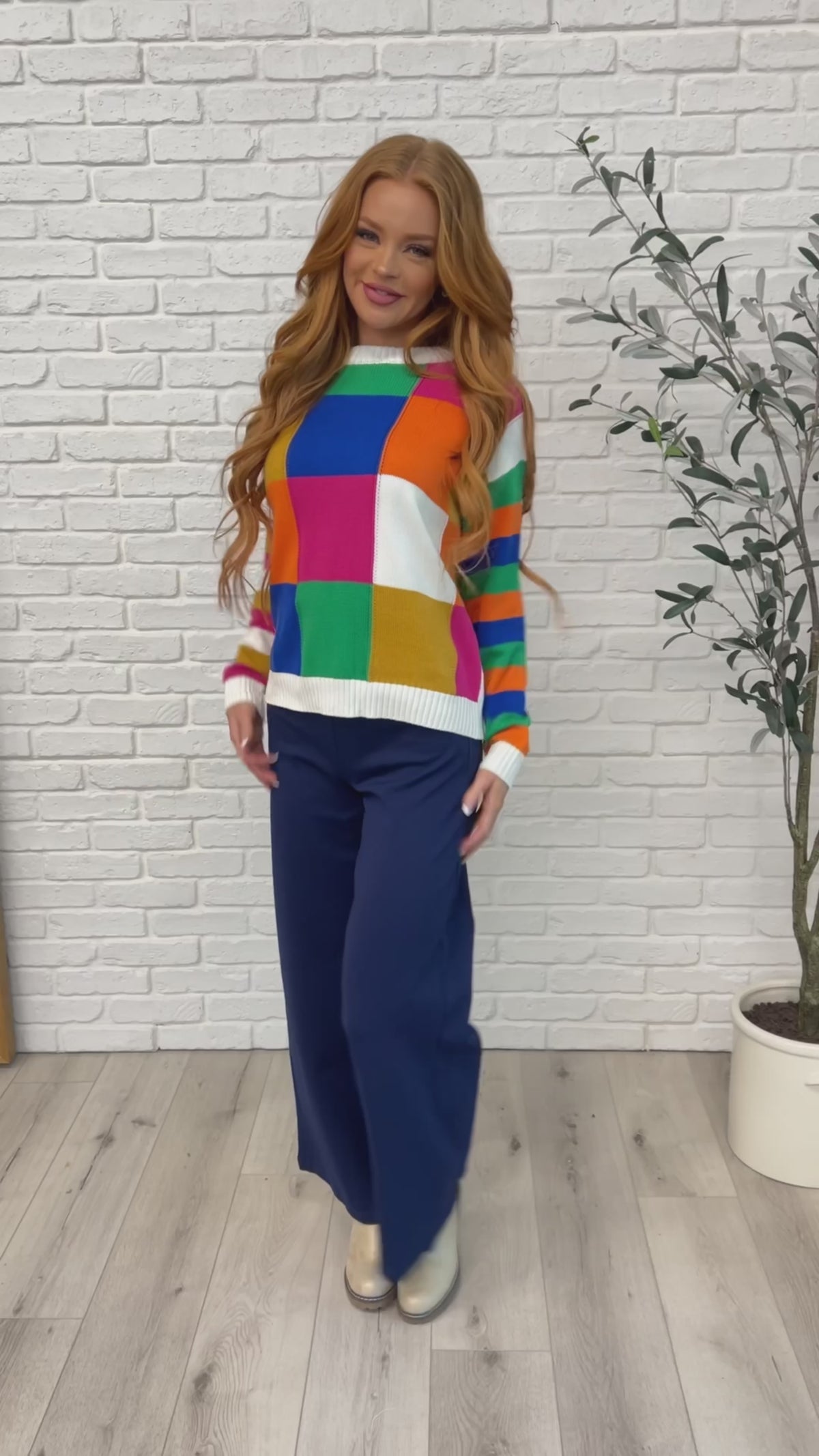 Manifesting Moment Checkered Color Block Sweater - 9/23/2025 NEW