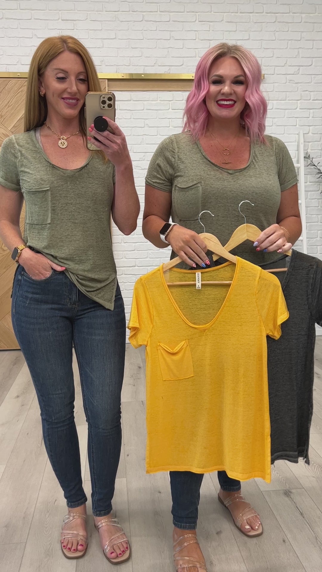 Melange Burnout V-Neck T-Shirt in Light Olive - 8/9/2023