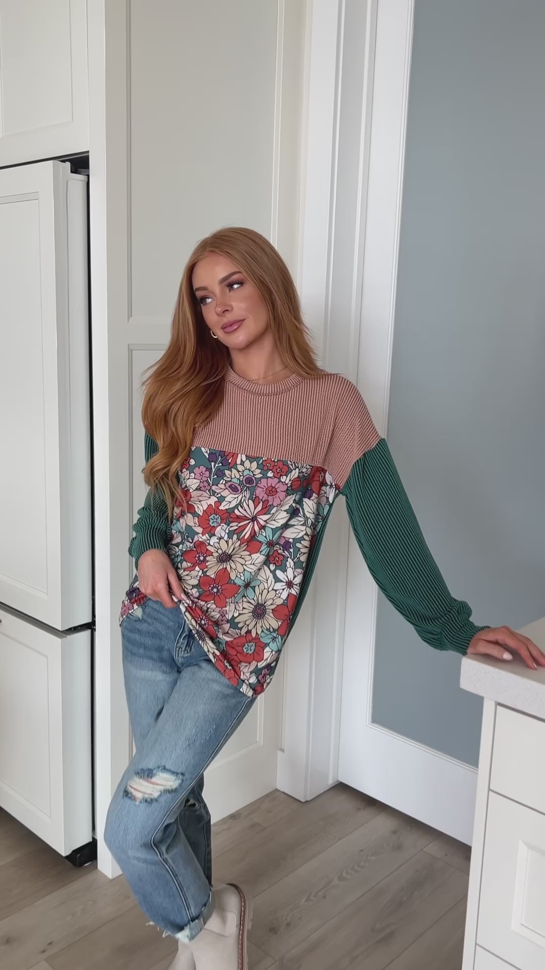 Retro and Ribbed Floral Color Block Top - 9/4/2025