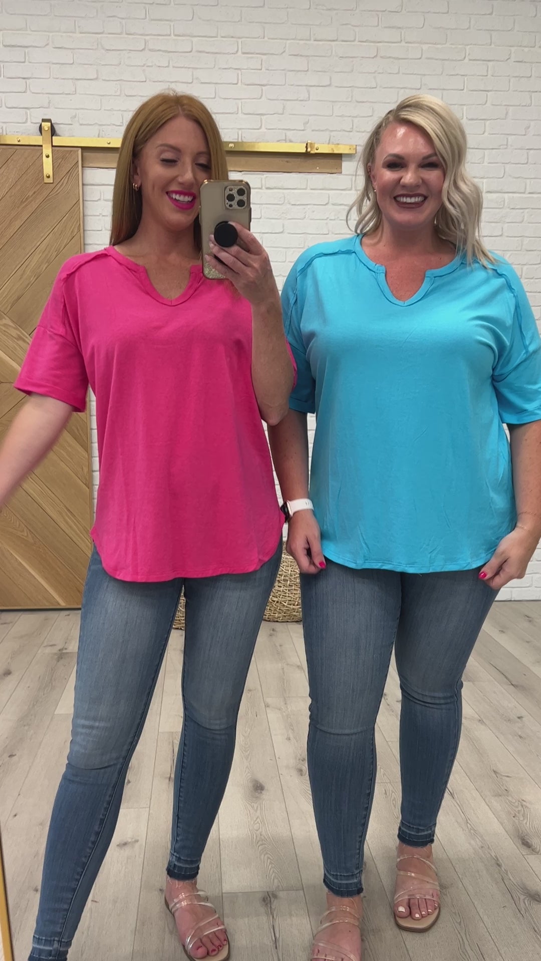 Notched Neck Drop Sleeve Top in Hot Pink - 7/26/2023