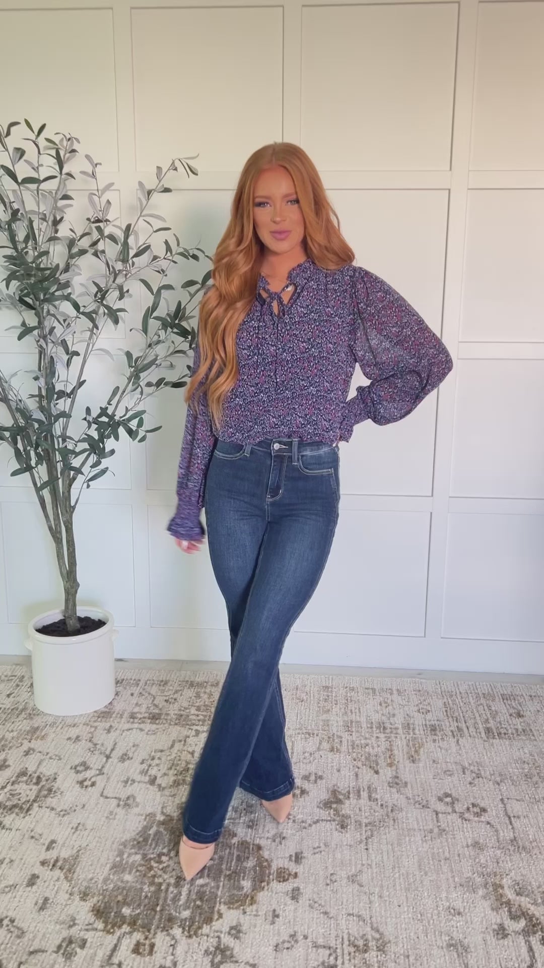 Lucid Dream Ruffle Neckline Blouse in Navy - 12/12/2024