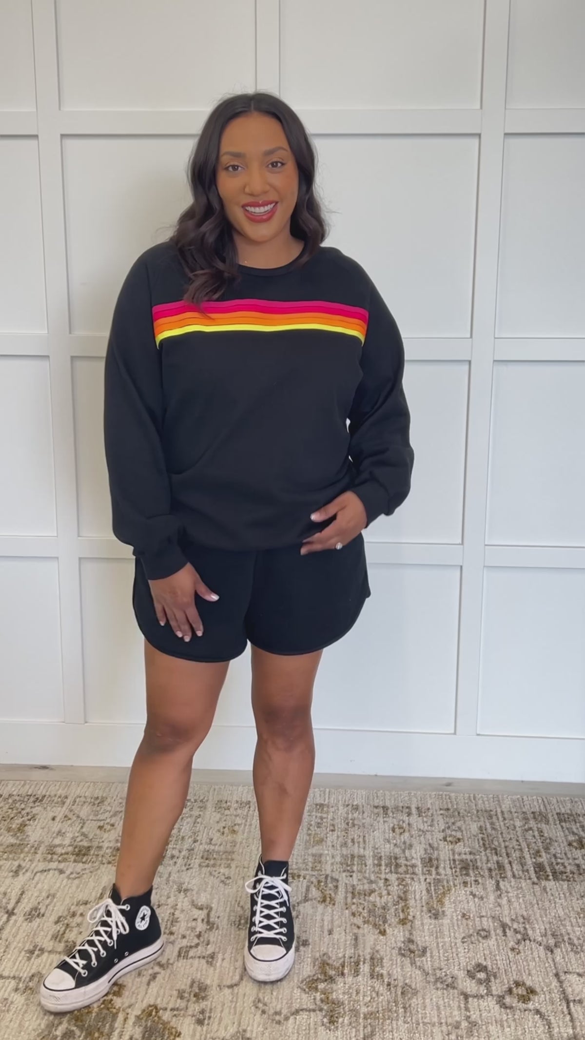 Retro Rainbow Shorts Set in Black - 1/9/2025