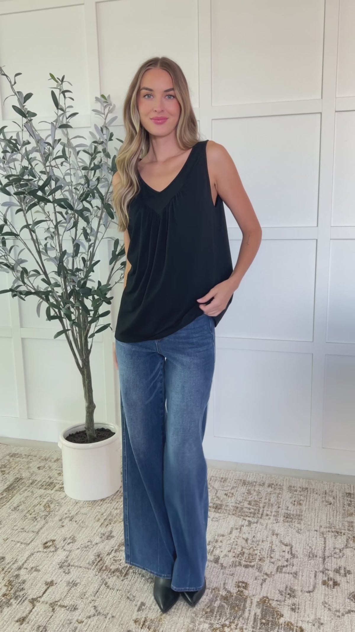 Not So Anxious V-Neck Tank in Black - 7/7/2025