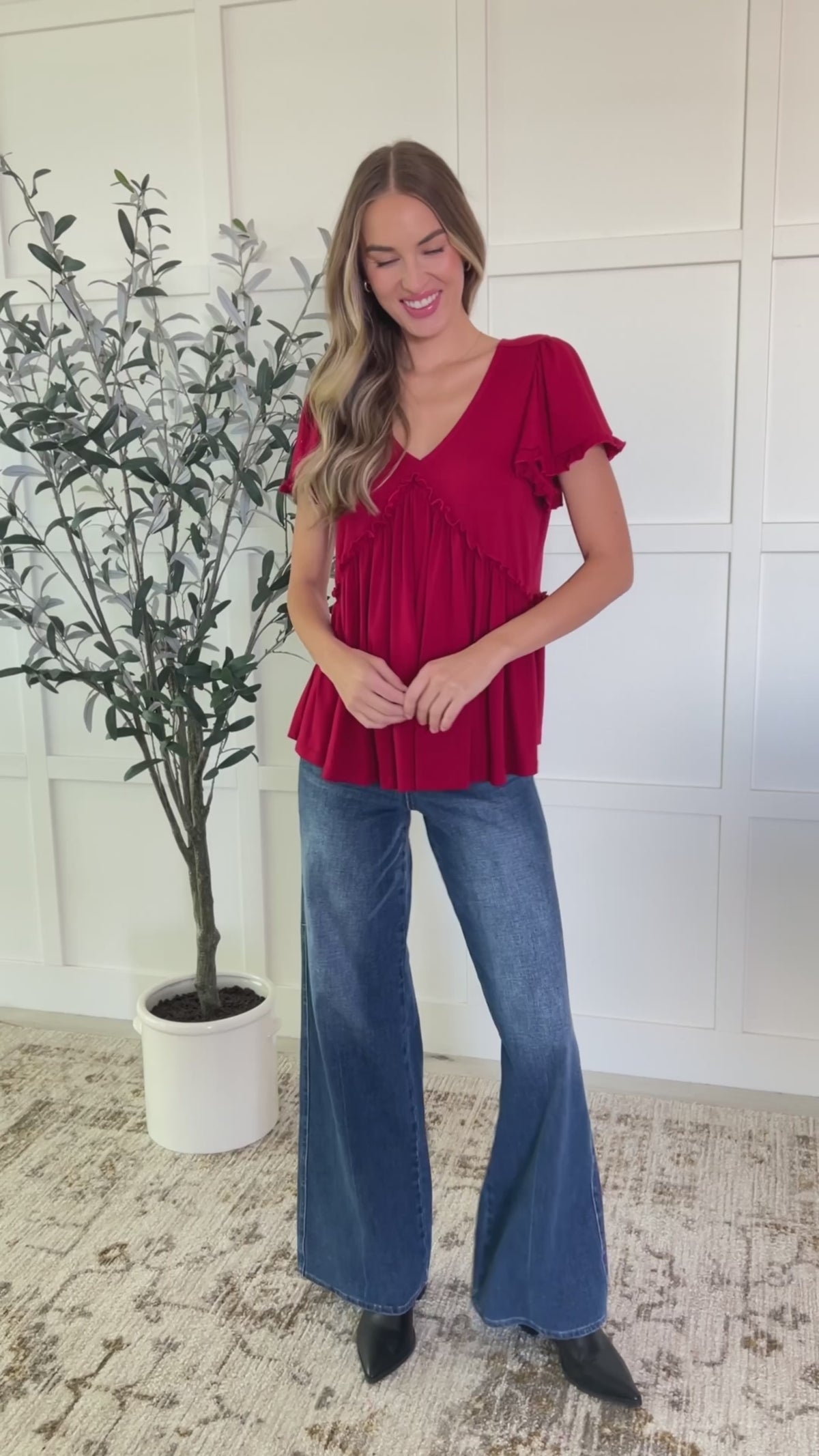 One Day Soon V-Neck Ruffle Detail Top - 8/25/2025