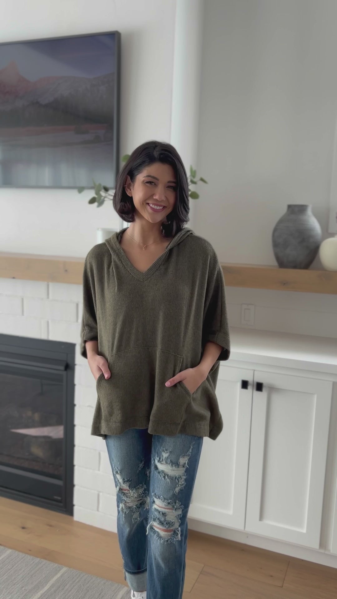 Perfectly Poised Hooded Poncho in Olive - 10/9/2025