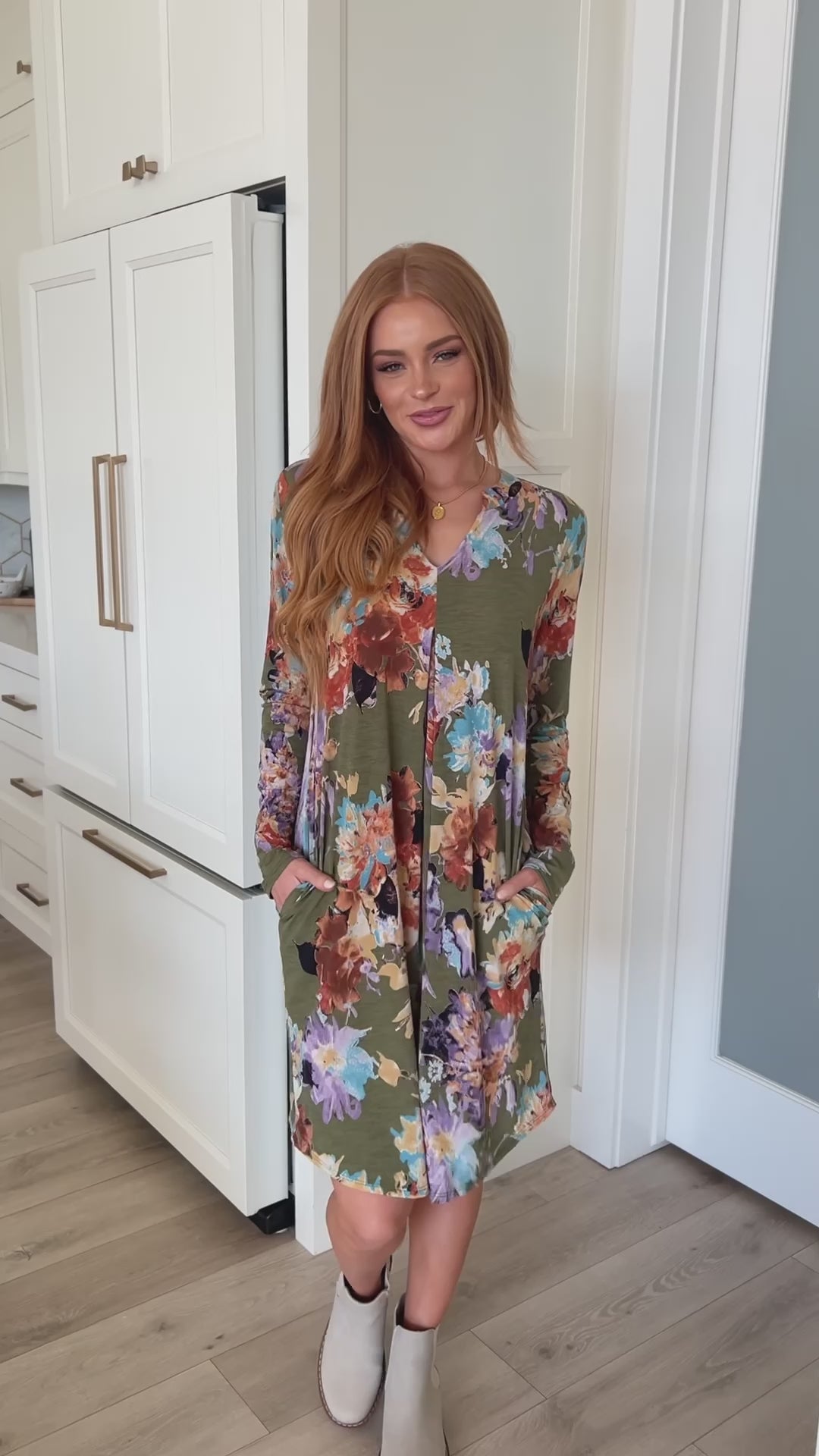 Generally Speaking V-Neck Dress in Olive Floral - 8/21/2025