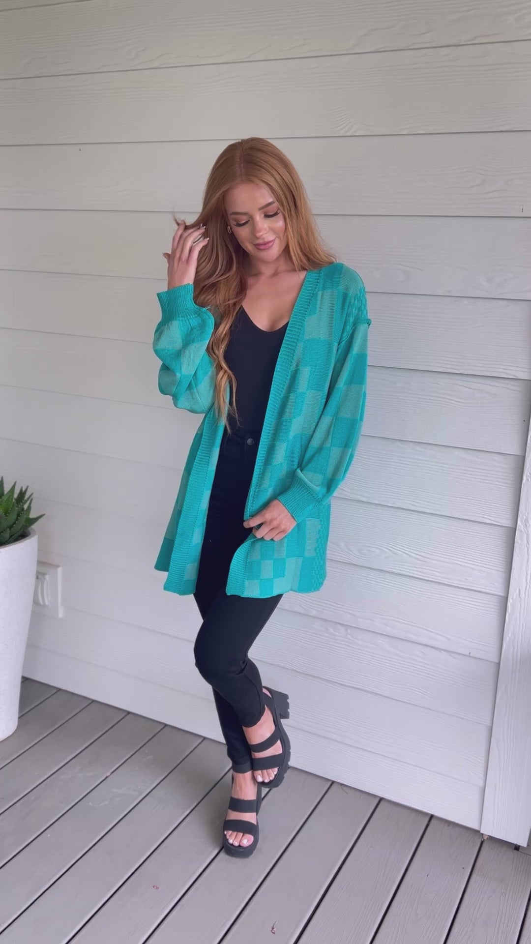 Pinky Swear Checkered Open Front Cardigan - 9/14/2023