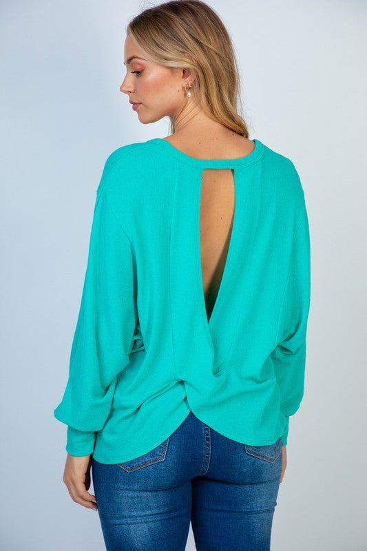 Gauze Knit Top with Cross Over Back in Seafoam