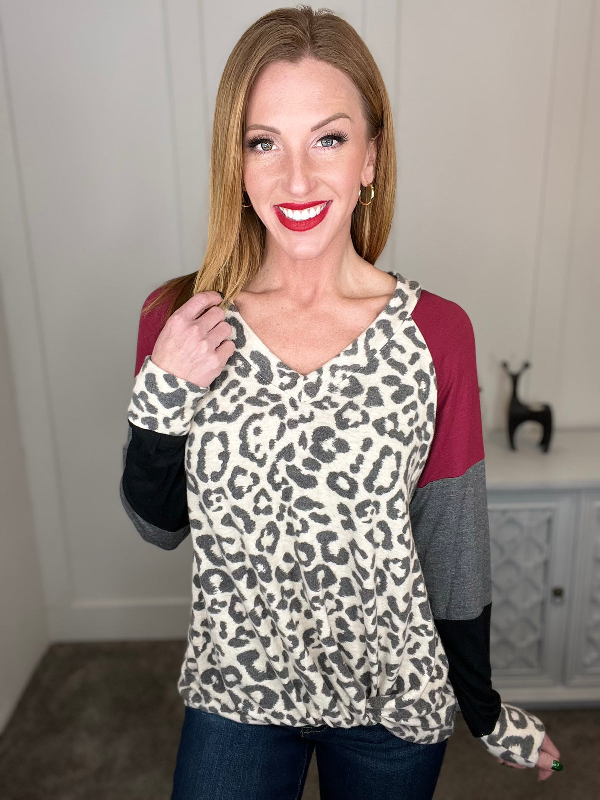 Hacci Brushed Leopard Top in Oatmeal