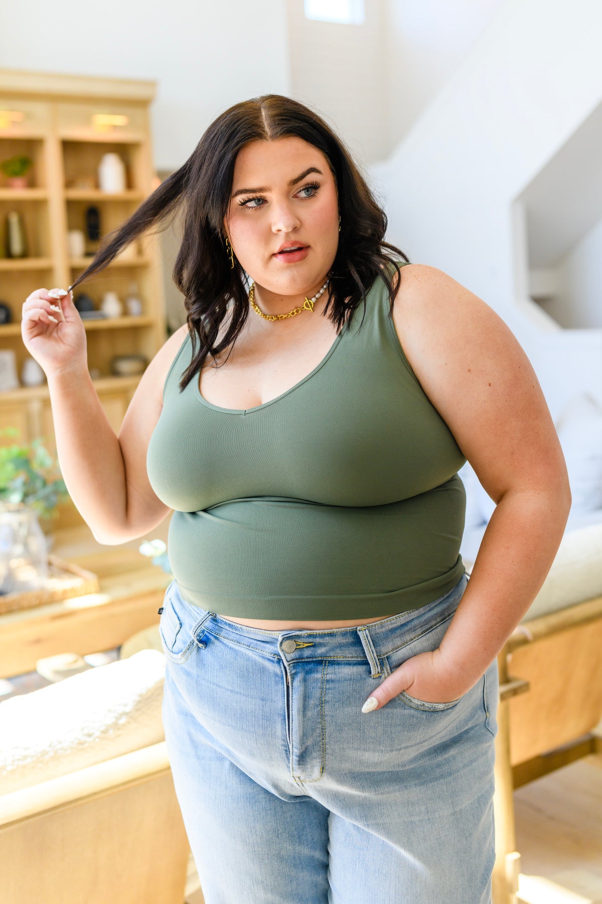 Carefree Seamless Reversible Tank in Olive - 4/28/2023