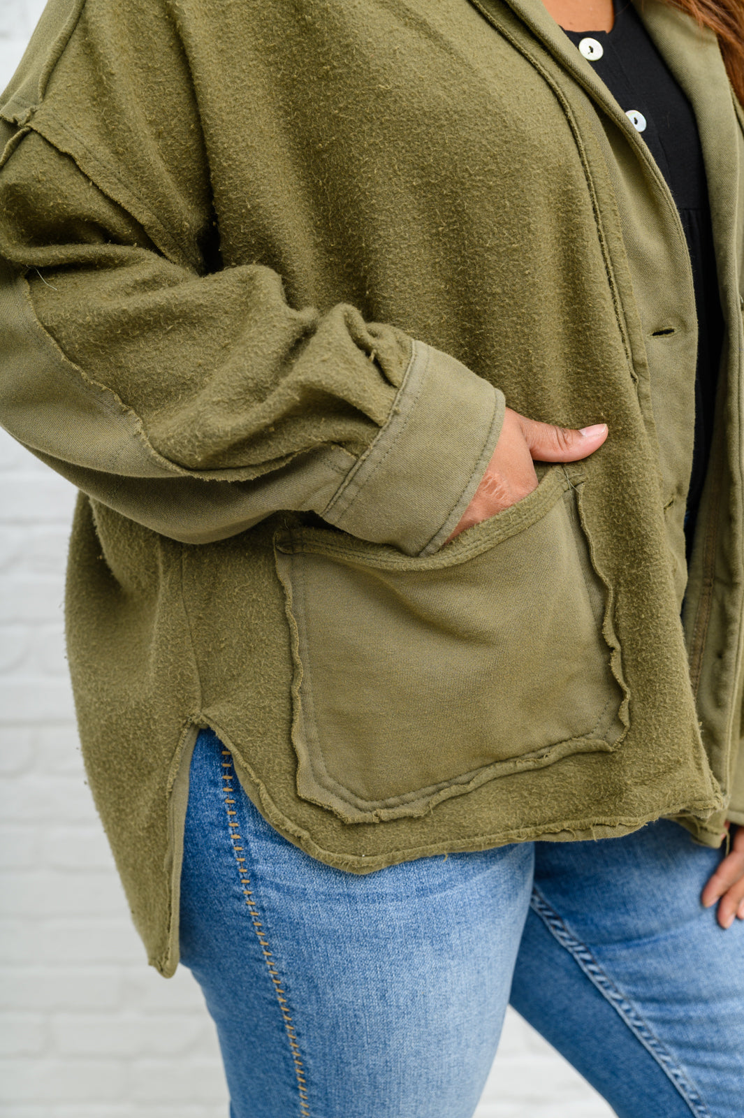 French Terry Mineral Wash Jacket In Olive - 11/22/2022