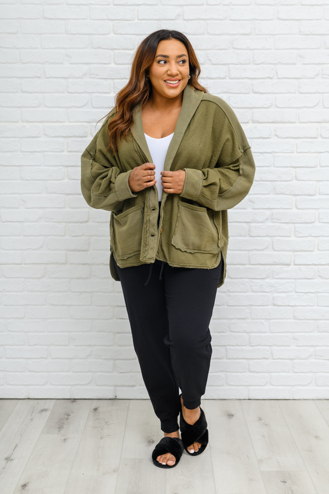 French Terry Mineral Wash Jacket In Olive - 11/22/2022
