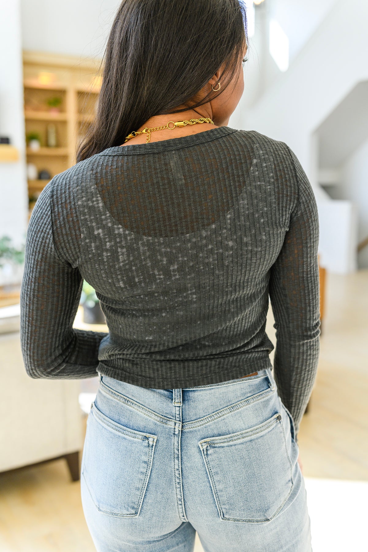 Little Talks Ribbed Long Sleeve Top in Charcoal - 3/23/2023