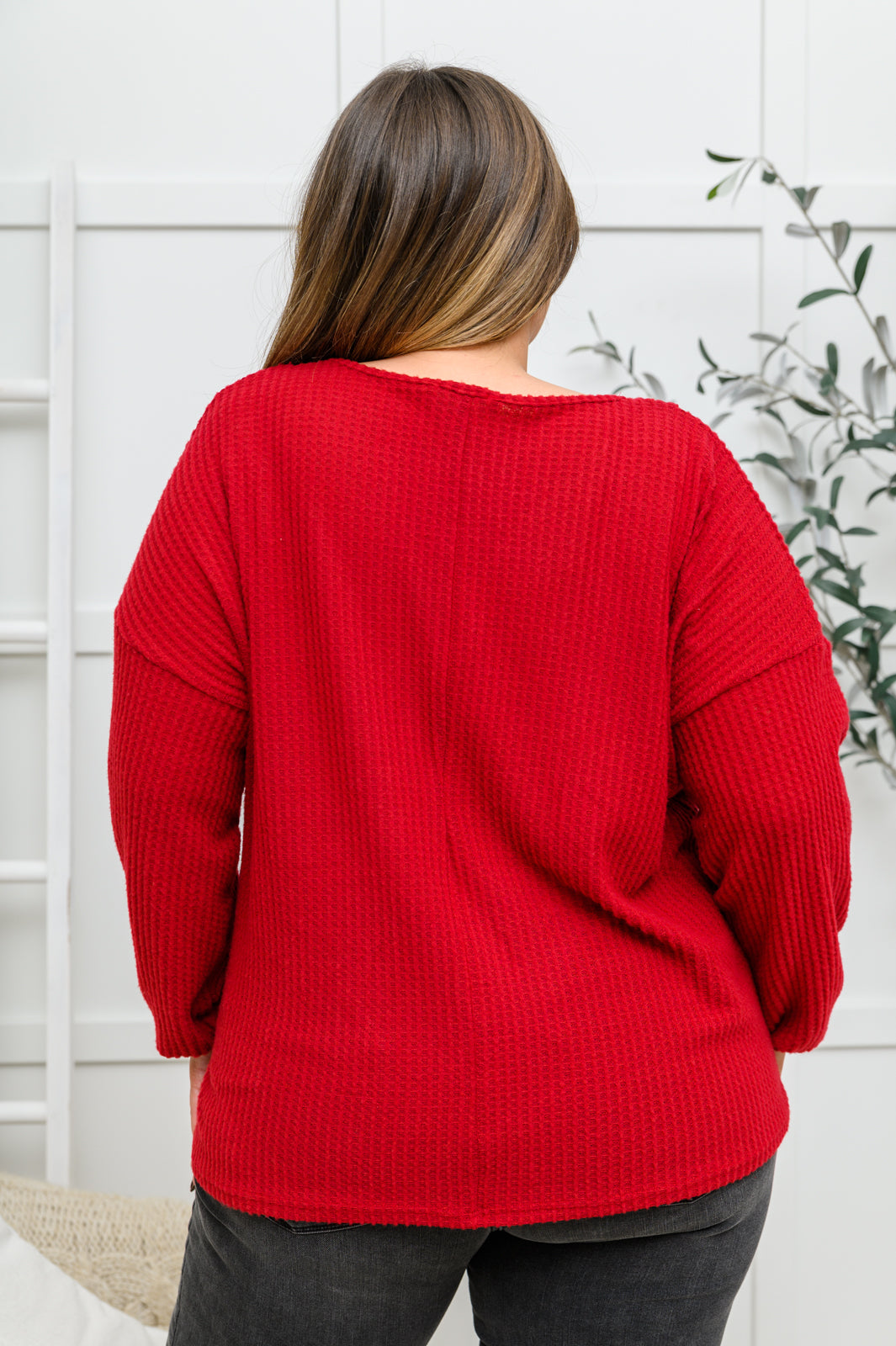 Long Sleeve Waffle Knit Top In Cranberry - 11/22/2022