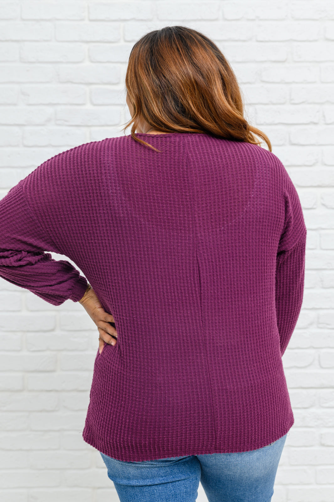 Long Sleeve Waffle Knit Top In Eggplant - 11/22/2022