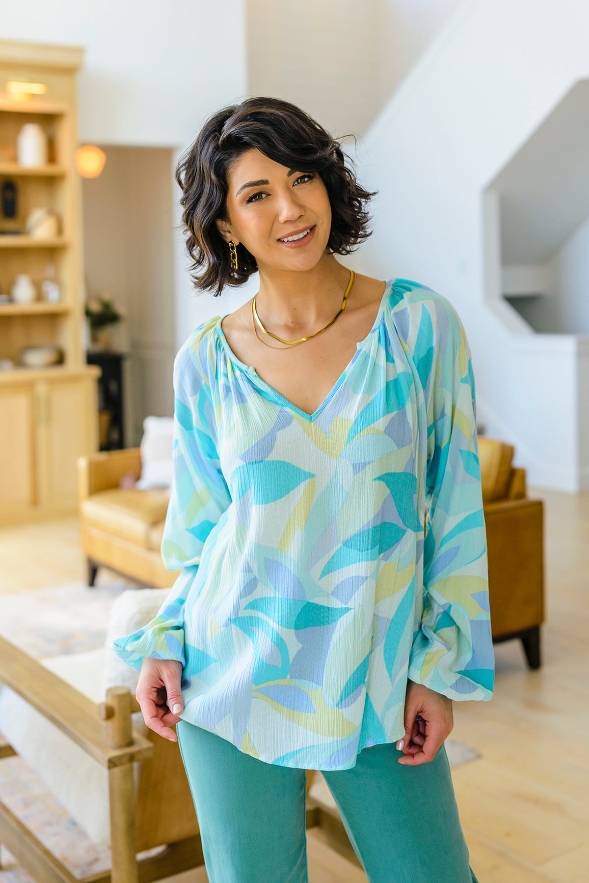 Modern Art V-Neck Blouse - 4/4/2023