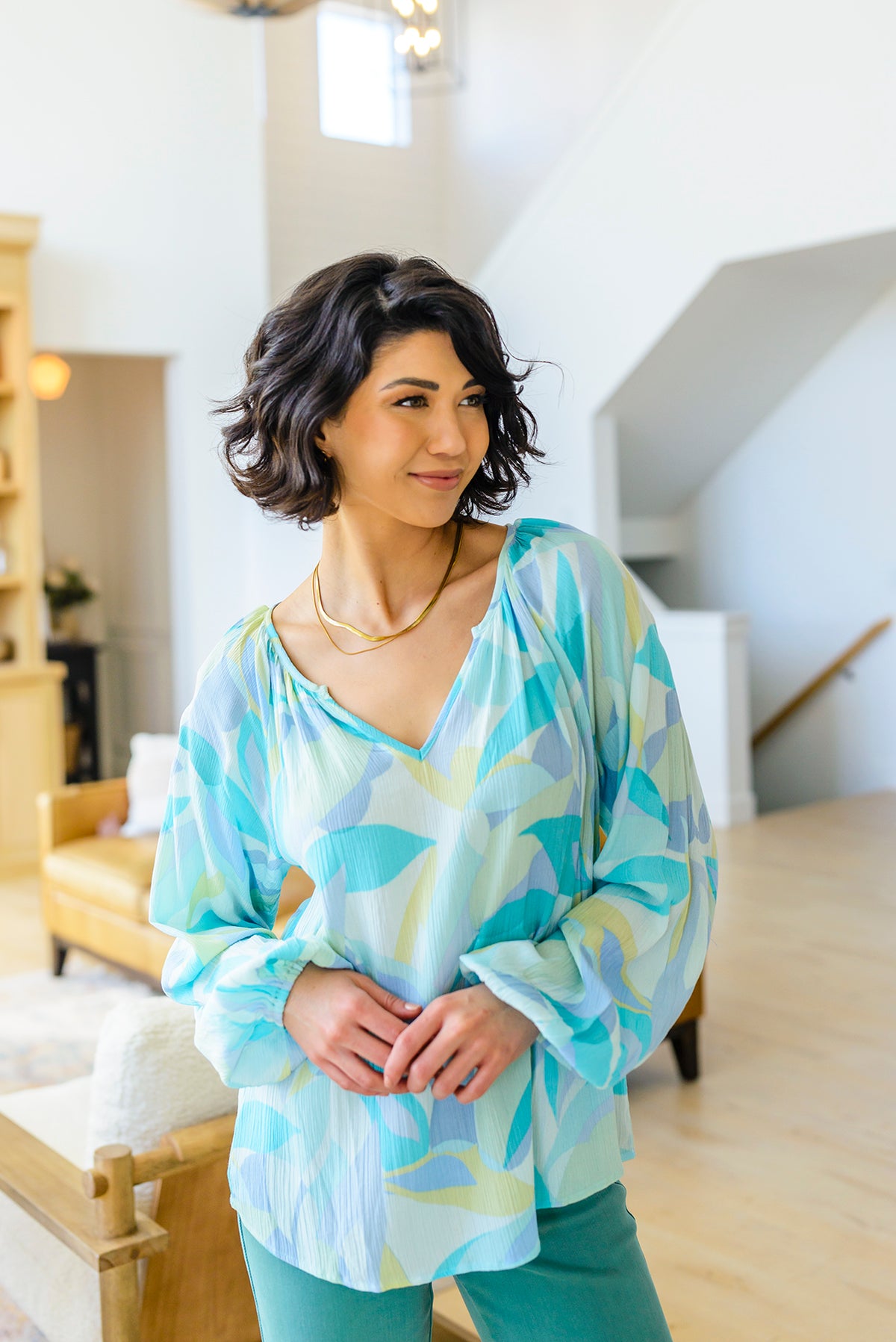 Modern Art V-Neck Blouse - 4/4/2023
