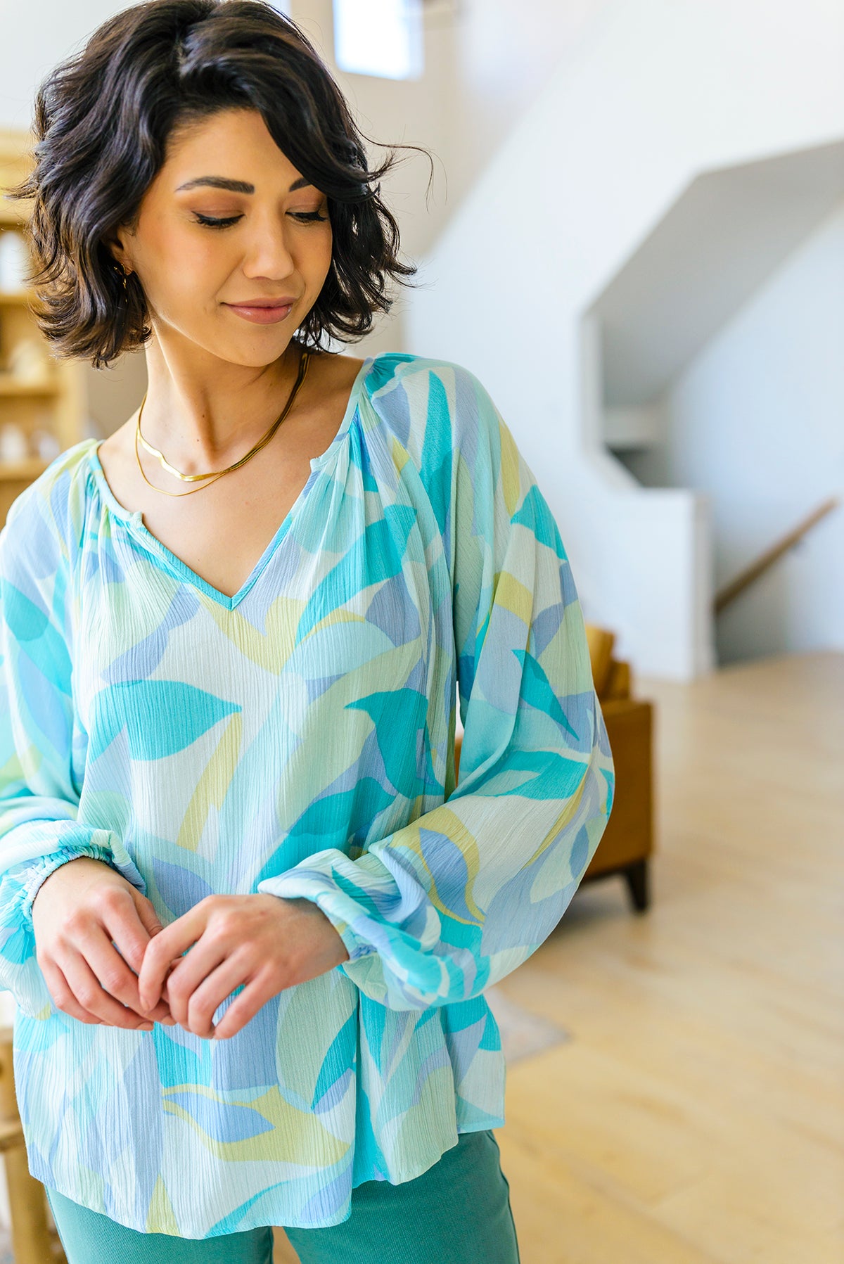 Modern Art V-Neck Blouse - 4/4/2023
