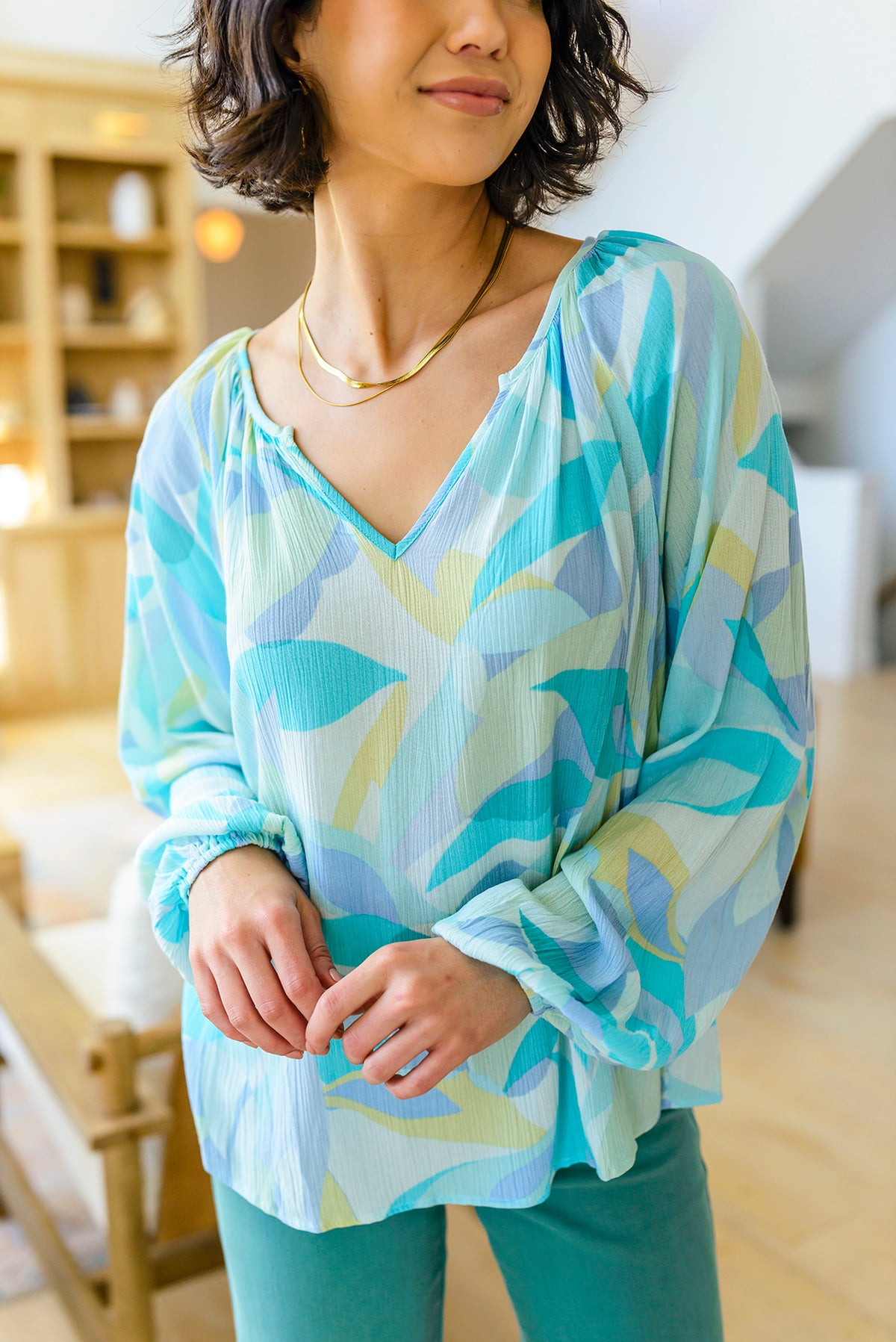 Modern Art V-Neck Blouse - 4/4/2023