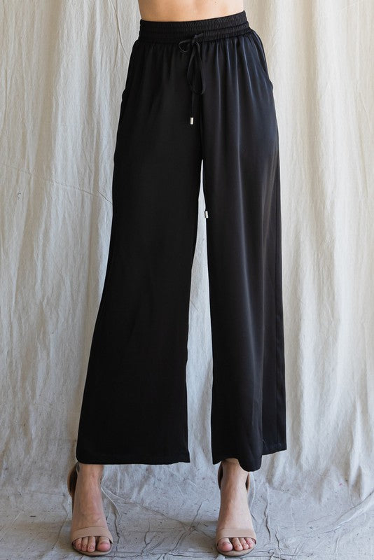 City Ease Wide Leg Bottoms in Black - 10/10/2025