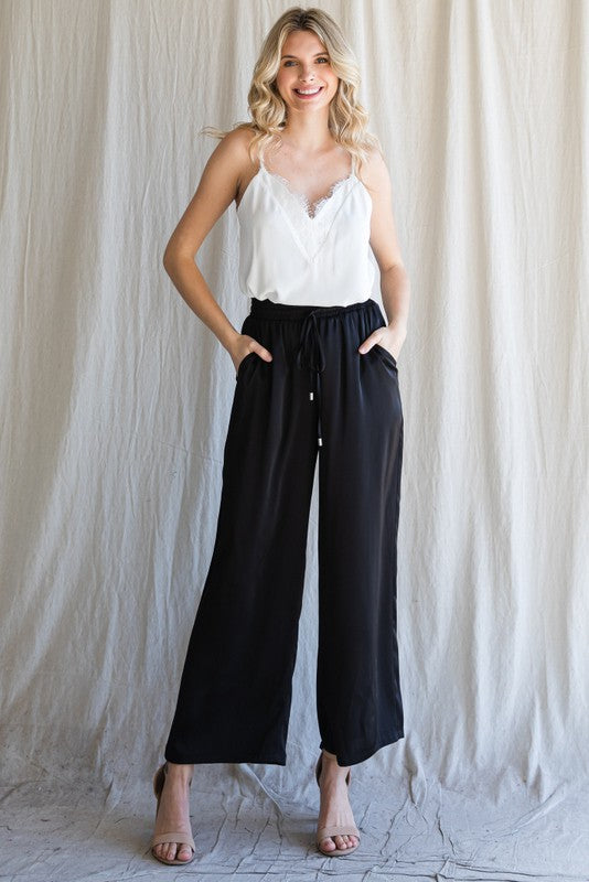 City Ease Wide Leg Bottoms in Black - 10/10/2025