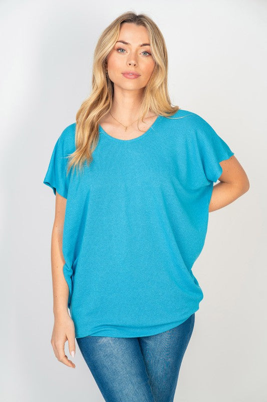 Short Sleeve Dolman Top in Turquoise - 2/12/2026