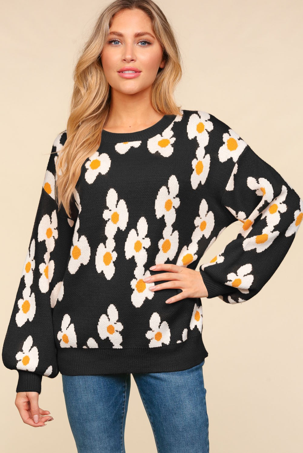 FLEX: Flower Oversized Pullover Sweater Knit Top - 6/19/2024