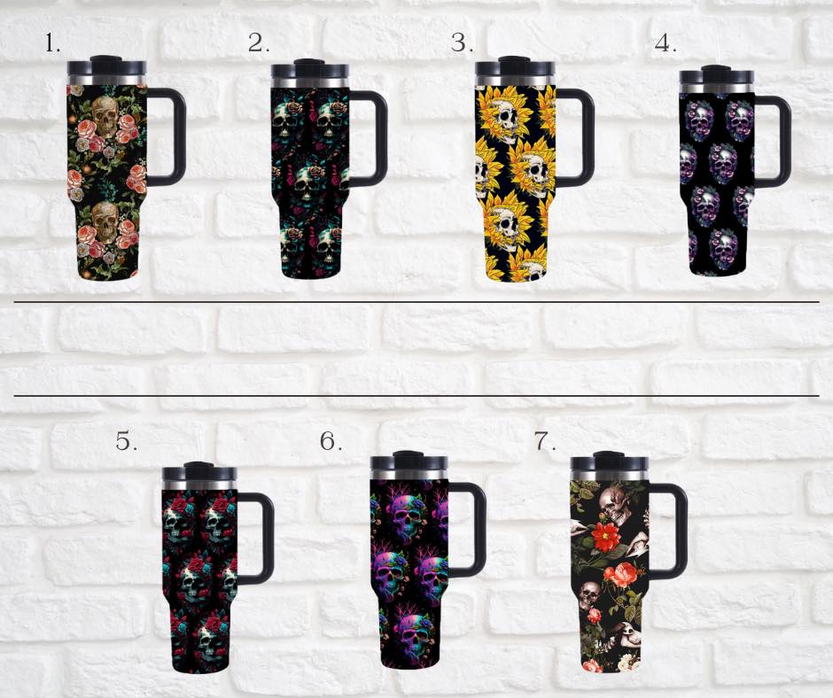 40 oz Insulated Skull Tumblers in Assorted Designs - RTS