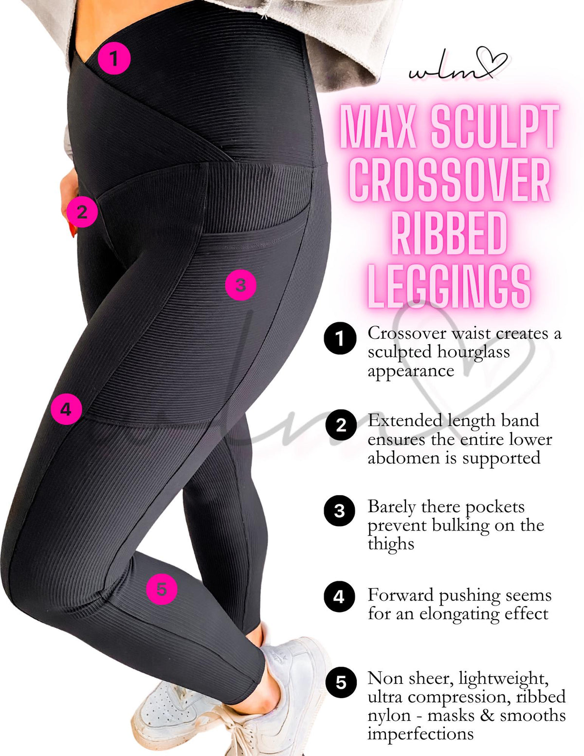 Molly Max Sculpt Diagonal Ribbed Leggings In Two Colors - RTS