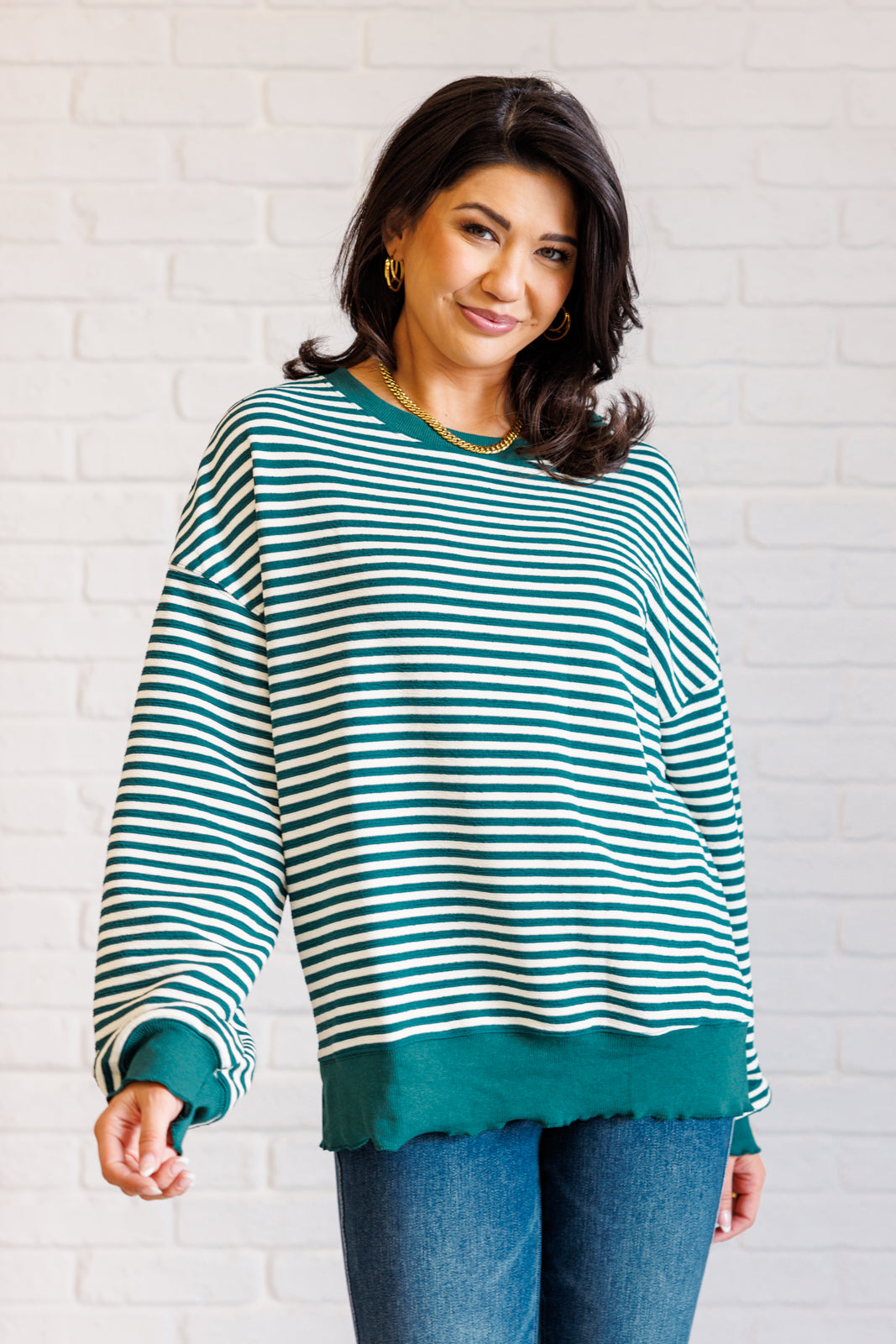 Too Good to be True Striped Drop Shoulder Top in Green  - 11/29/2024