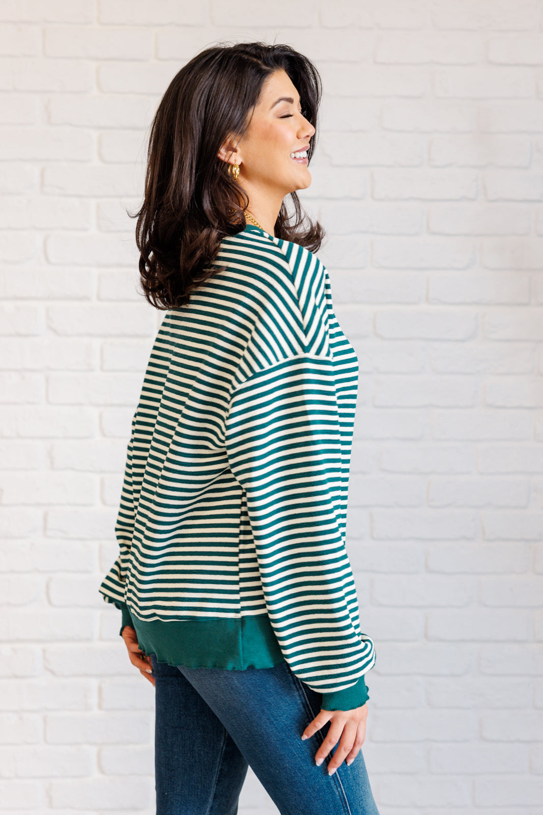 Too Good to be True Striped Drop Shoulder Top in Green  - 11/29/2024