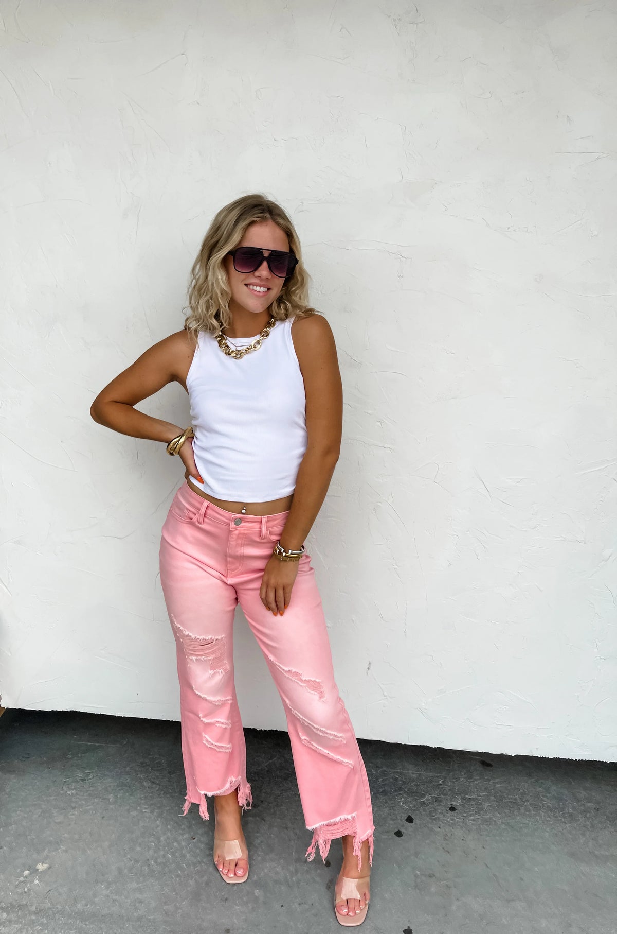 Pink Urban Distressed Crop Jeans - RTS