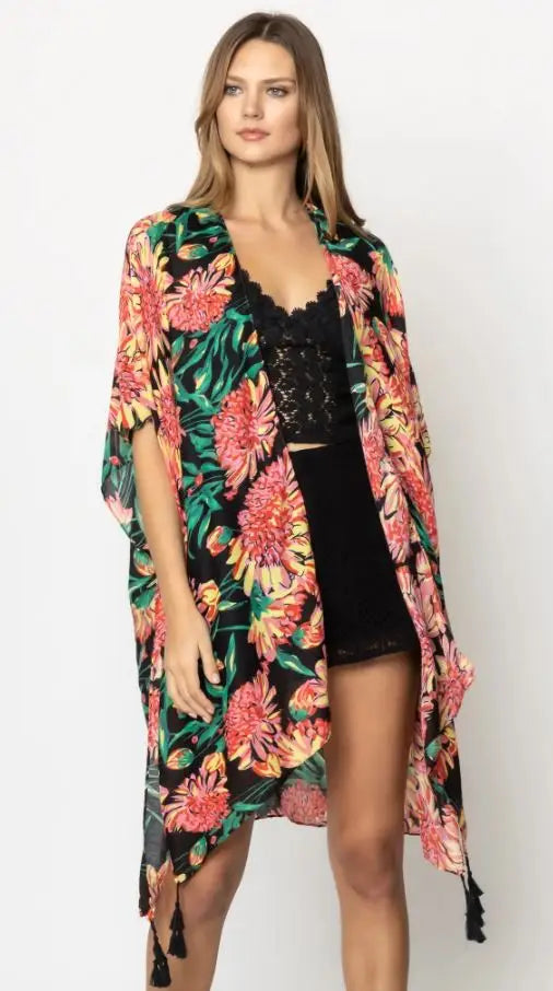 All Over Floral Print Kimono in Two Colors - RTS