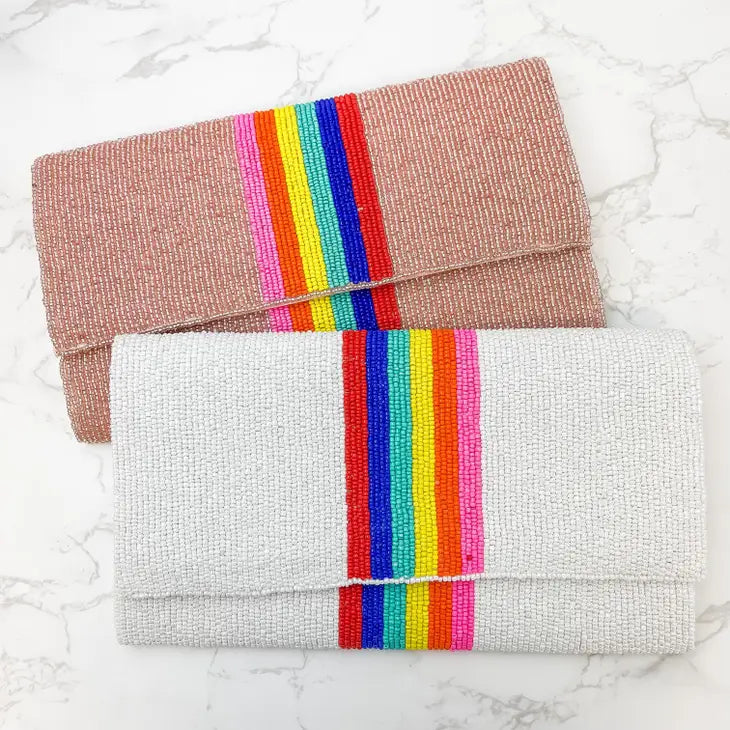 PREORDER: Rainbow Stripe Crossbody Chain Clutch in Two Colors
