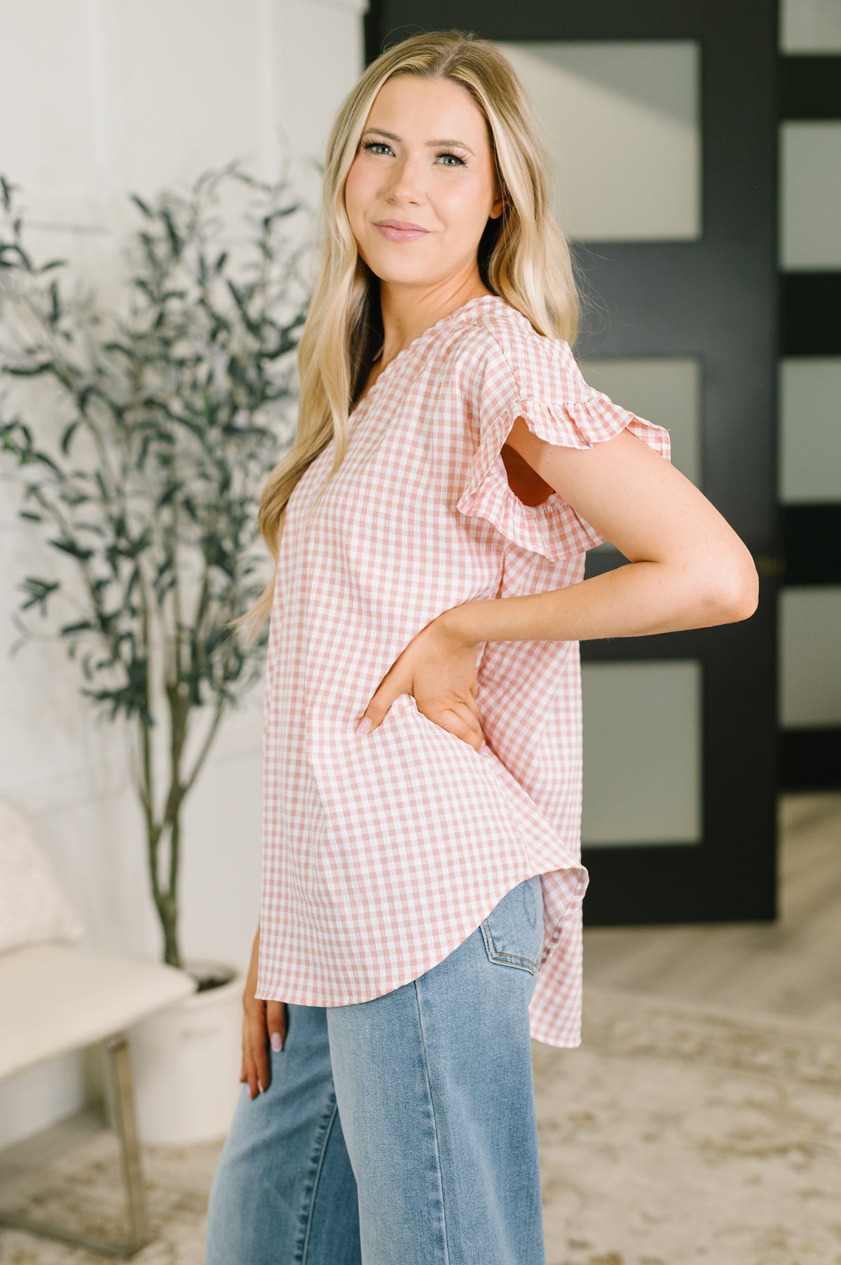 A Different Side Of Me Gingham Blouse in Dusty Rose - 8/4/2026